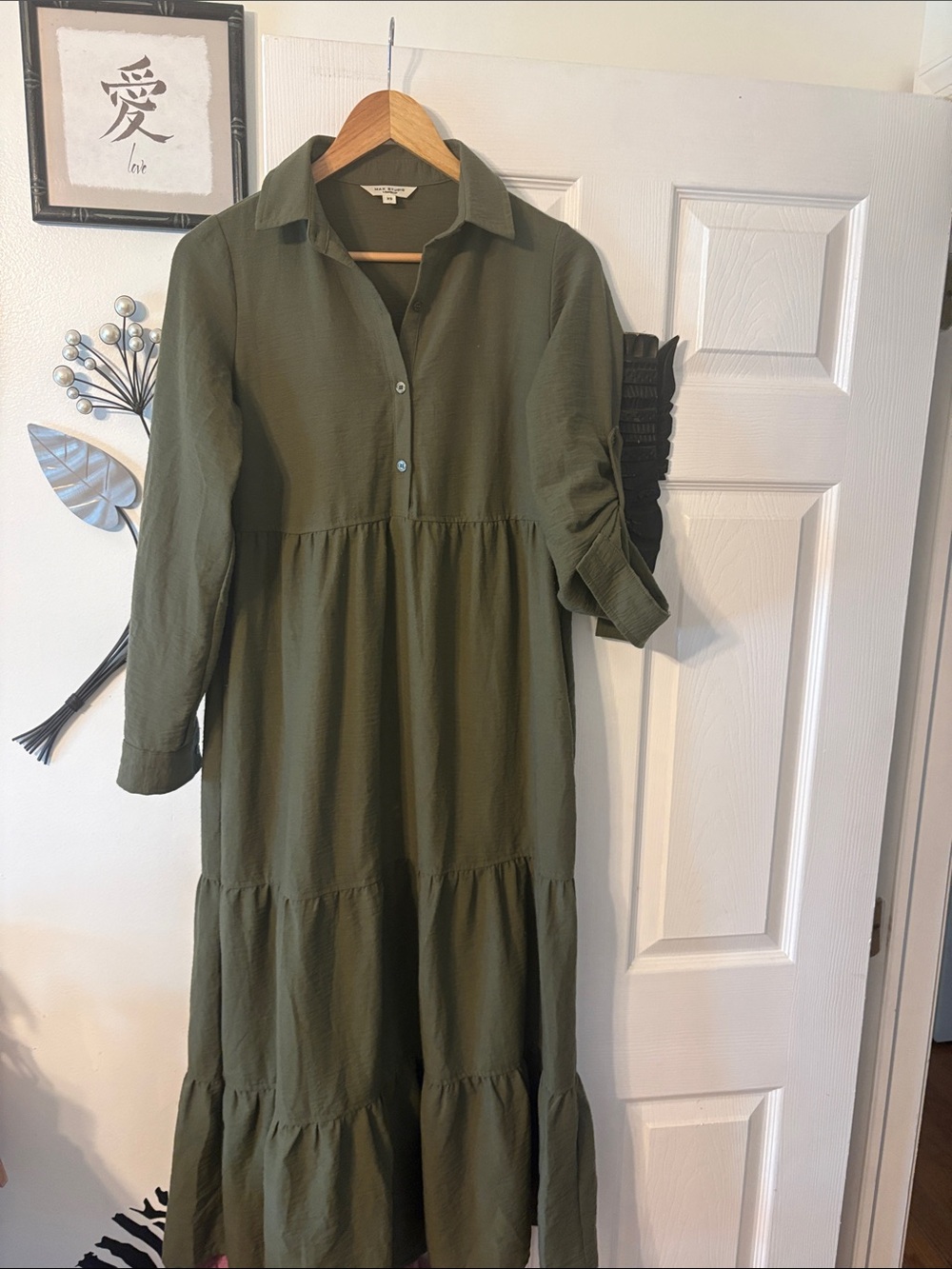 Max Studio Olive Tiered Maxi Shirt Dress